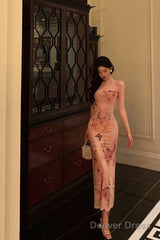 Pretty Sheath Strapless Pink Floral Date Night Dress Prom Dresses Birthday Party Outfit