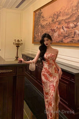 Pretty Sheath Strapless Sleeveless Pink Floral Date Night Dress Prom Dresses Birthday Outfits