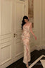 Pretty Sheath Straps Floral Chiffon Long Prom Dresses Birthday Outfits Prom Gowns