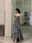 Pretty Sheath Straps Sleeveless Prom Dress Gray Long Ruffles Prom Dresses