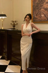 Pretty Sheath V Neckline Sleeveless Date Night Dress White Prom Dresses Birthday Party Outfit