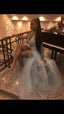 Pretty V Neck Lace Prom Dress, Sexy Split Slit Prom Dresses
