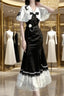 Princess A Line Black Satin Long Prom Dresses Night Lolita Dresses Birthday Outfits