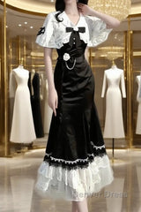 Princess A Line Black Satin Long Prom Dresses Night Lolita Dresses Birthday Outfits