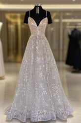 Princess A-line Sweetheart Sleeveless Sweep Train Metallic Yarn Prom Dresses