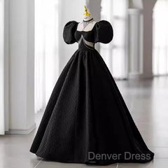 Princess Ball Gown Black Lace Long Prom Dresses
