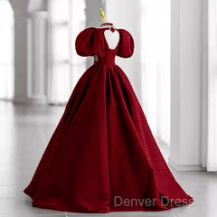 Princess Ball Gown Red Lace Long Prom Dresses