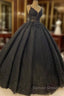 Princess Ball Gowns Spaghetti Straps Beaded Black Wedding Dresses
