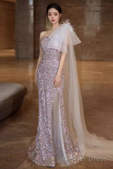 Princess Mermaid One Shoulder Party Dresses Sequin Lilac Prom Dresses
