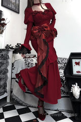 Princess Mermaid Sweetheart Lolita Dress Christmas Dress Burgundy Birthday Dresses