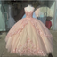 Princess Pink Quinceanera Dresses Lace Appliques Sweet 15 Prom Ball Gowns