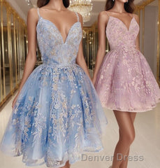 princess pink short homecoming Dresses, light sky blue formal homecoming Dresses, lace hoco Dresses for teens