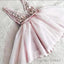 Princess V Neck Pink Appliques Short Homecoming Dresses, Cute Prom Gowns