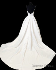 Princess Wedding Dress Satin V Neck Spaghetti Straps