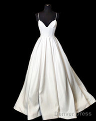 Princess Wedding Dress Satin V Neck Spaghetti Straps