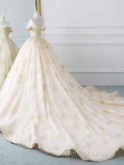 Princesse De Luxe Off The Shoulder Short Sleeve Beaded Sequins Appliques Luxury Princess Ball Gown Wedding Dresses Prom Dresses Evening Dresses