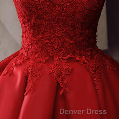 Red Round Neckline Layers Short Prom Dresses, Red Lace Homecoming Dresses