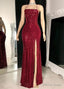 Floor Length Sequined Corset Prom Dresses With Split Front