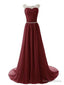 A Line Round Neckline Maroon Long Prom Dress 2026, Long Prom Dresses