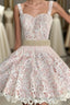 Adorable Two Piece A Line Lace Short Short Homecoming Dresses