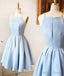 cute A Line halter light blue short homecoming prom Dress short simple satin baby blue Prom Dresses
