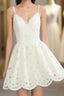 Cute White Lace Short Lace Spaghetti Straps Prom Dresses