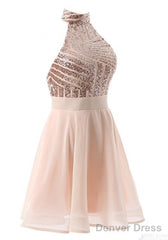 Halter Sequins Backless Mini Short Prom Dresses