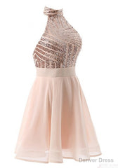 Halter Sequins Backless Mini Short Prom Dresses