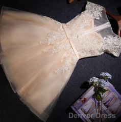 Champagne Lace Short s Cap Sleeve Prom Dresses