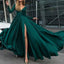Sexy Deep V Neck Long Sleeves 2026 Leg Split Green Prom Dresses