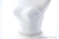 Prom Dresses, New Fashion Prom Dresses, Simple White Tulle Strapless Beaded Sweep Train Wedding Dresses