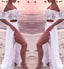 Sexy Off Shoulder White Long Two Piece Slit Prom Dresses