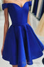 A Line Off The Shoulder V Neck Cheap Royal Blue Short Knee Length Taffeta Dc07 Prom Dresses