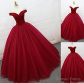 Red Ball Gown Prom Dress, Elegant Off Shoulder Prom Dress, Long Evening Dress