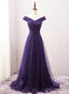 Long Purple A-line Off the Shoulder Tulle Prom Dresses