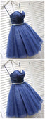 Sparkly A Line Sweetheart Open Back Navy Sequins Short Short Homecoming Dresses