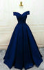 Navy Blue Prom Gowns Simple Satin Long Prom Dresses