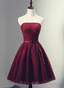 Beautiful Burgundy Knee Length Lace Up Tulle Prom Dress, Homecoming Dress, Short Prom Dresses
