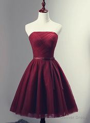 Beautiful Burgundy Knee Length Lace Up Tulle Party Dress, Homecoming Dress, Short Prom Dress