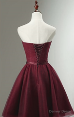 Beautiful Burgundy Knee Length Lace Up Tulle Party Dress, Homecoming Dress, Short Prom Dress