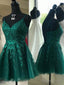 V Neck Emerald Green Lace Appliques Short Prom Dress, Emerald Green Lace Homecoming Dress, Emerald Green Prom Graduation Prom Dresses