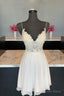 Cute V Neck Chiffon Lace Short Prom Dress, Lace Homecoming Dresses