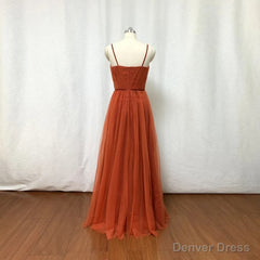 Bridesmaid Dresses, Burnt Tulle Bridesmaid Dress, 2025 Spaghetti Straps Boho