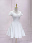 White V Neck Satin Lace Short Prom Dress, White Homecoming Dresses