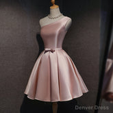 Cute Pink Satin Short Simple Knee Length Pink Short Prom Dresses