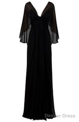 A Line Black V Neck Prom Dress