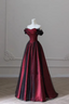 Black And Red Off Shoulder Satin Long Prom Dress, Off The Shoulder Prom Dresses