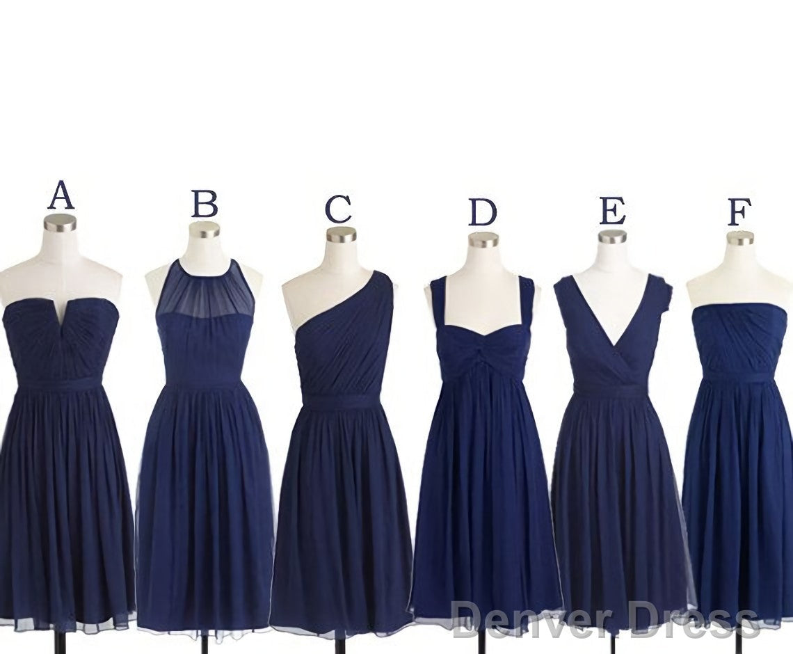 Short Navy Blue Chiffon Mismatch Maid Of Honor Girls Group In Knee Len Denver Dress Short Navy Blue Chiffon Mismatch Maid Of Honor Girls Group In Knee Len Denver Dress