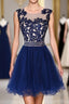 Navy Blue Lace Short With Waist Beadings Royal Blue Custom Made Mini Length Women Skirt Prom Dresses