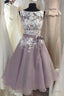 A Line Knee Length 2026 Appliques Bateau Neck V Back Short Plus Size Ready to Wear Homecoming Dresses
